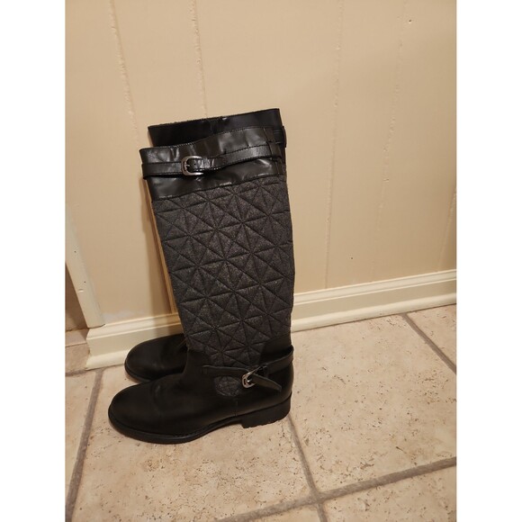 Franco Sarto "Penelope" Black Leather & Gray Wool-blend Tall Riding Boots Sz 9.5 - Picture 2 of 10